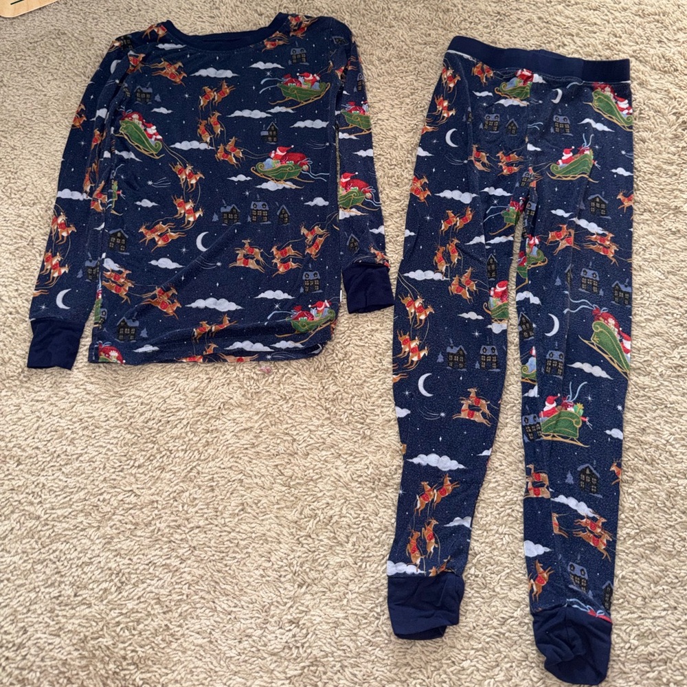 Little Sleepies Navy Blue Pajama Set with Santa and Reindeer